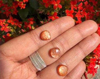 Natural Sunstone Heart Cabochons, Flashy Loose Gemstones for Jewelry Making (9mm)