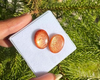 Natural Sunstone Cabochons Oval 16x12mm AAA Quality Loose Gemstones for Jewelry Making, Flashy Sunstone Cab Pack, 2 Pieces