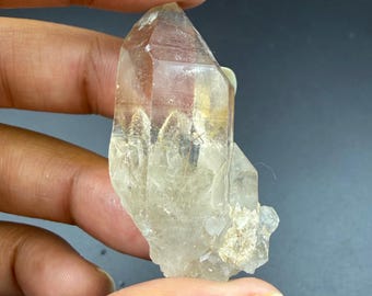 Natural Clear Phantom Quartz with Golden Rutile Crystal, Reiki Healing Stone, Home Decor Crystal Gift for Her