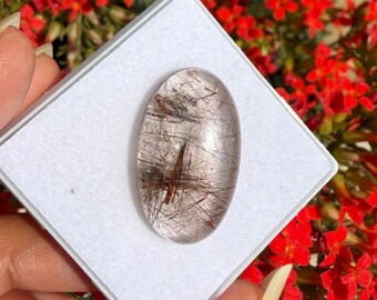 Black Rutile Quartz- AAA quality- Cabochon-1pc.(28x16.5x5.5, oval)-loose gemstone-perfect for jewelry