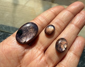 AAA Bloodshot Iolite Sunstone Oval Cabochons, Flashy Natural Gemstones for Jewelry Making, Statement Ring Gift for Her Pack of 3