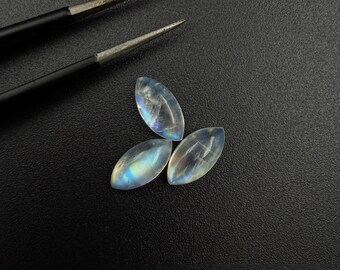 AAA Rainbow Moonstone Marquise Cabochons, Flashy Natural Gemstones for Jewelry Making, Moonstone Gift for Her Pack of 3