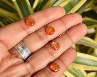 AAA Natural Sunstone Round Cabochon, Flashy Orange Loose Gemstone for Jewelry Making, Sunstone Gift for Her