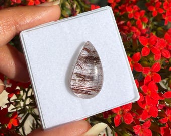 AAA Red Rutile Quartz Pear Cabochon Loose Gemstone, Natural Crystal for Jewelry Making, Pendant Stone Gift for Her