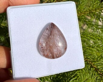 AAA Red Rutile Quartz Cabochon Loose Gemstone, Natural Pear Crystal for Jewelry Making, Pendant Stone Gift for Her