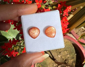 Natural Sunstone Heart Cabochons, Flashy Loose Gemstones for Jewelry Making (12mm)