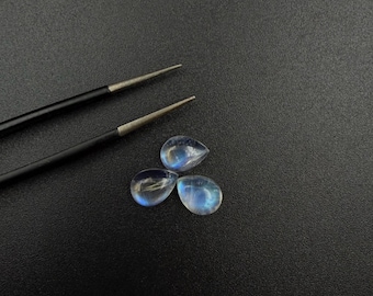 AAA Rainbow Moonstone Pear Cabochons, Flashy Natural Gemstones for Jewelry Making, Moonstone Gift for Her Pack of 3