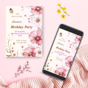 Flowers Birthday Invitation, Any Invitation template, Printable Gender Neutral birthday Invite, Digital Invitation, Flower theme Invitation