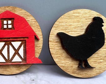 Wooden Farm Animal Magnets | Rustic Farmhouse Kitchen Decor Set