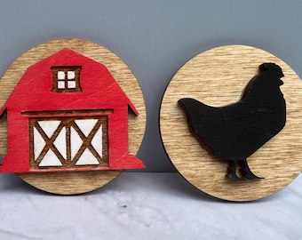 Farm Animal Magnet Set | Wooden Fridge Magnets | Rustic Farmhouse Kitchen Decor