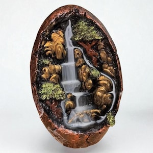 Backflow Incense Burner – Oval Mountain Waterfall Design – Handmade Zen Aromatherapy Decor
