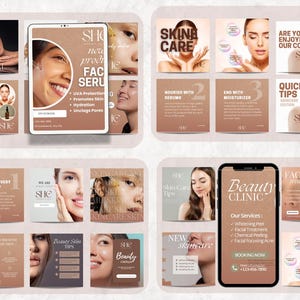 Hautpflege Instagram Vorlagen: Beauty Brand Social Media (Canva bearbeitbar, digitaler Download