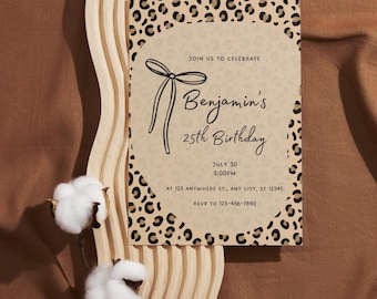 Cheetah Print Birthday Invitation | Black Bow Coquette (Editable Canva Template)