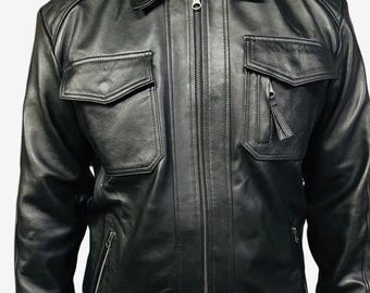 Stilvolle schwarze Herren-Bomberjacke aus echtem Lammfellleder: Slim Fit Bikermantel