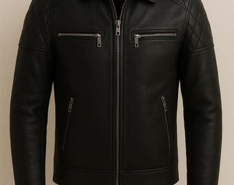 Handmade Men's Lambskin Leather Cafe Racer Jacket – Quilted Biker Moto Coat