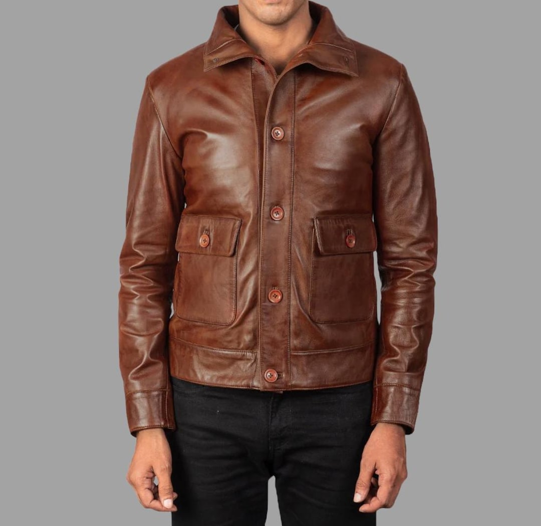 Men s Brown Leather Bomber Jacket Slim Fit Classic Real Lambskin men-s-brown-leather-bomber-jacket-slim-fit-classic-real-lambskin