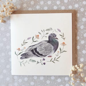 Pigeon Greeting Card - Pigeon Card, Pigeon Birthday Card, Greetings Card, Pigeon Art, Square Cars, Woodland Animal Art, Woodland, Cute