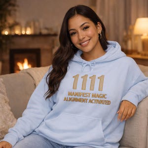 1111 Angel Number Hoodie | Manifest Magic · Alignment Activated | Manifesting Angel Number Collection | AuraCode Streetwear