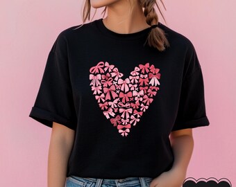Coquette Bow Valentine's Day Shirt, Pink Bow Heart Valentine Tee, Pink Bow Valentines Day Shirt, Retro Valentine Day Bow Shirt