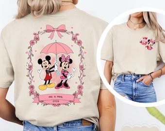 Camiseta de bebé con lazo coqueto de Disney Mickey Minnie Valentine, camiseta de pareja de Disney WDW Disneyland Sweethearts Nite, camiseta para mujer