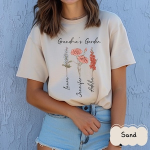 Grandma&#39;s Garden Tshirt, Custom Birthflower Shirt, Gift for Grandma, Love Grows Here, Mom&#39;s Garden, Mother&#39;s Day Gift