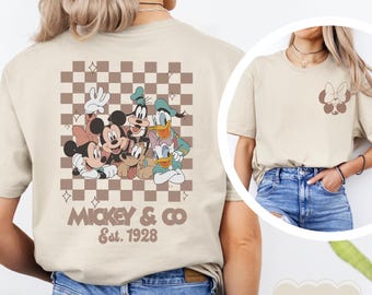Koszulki Retro Mickey Minnie, Koszulka Retro Mickey i Przyjaciele, Koszulka Retro Disney Trip, Koszula w kratkę Mickey, Koszulka Disney Family Vacation