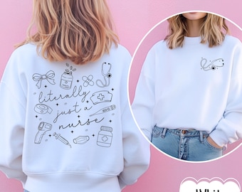 Literally Just A Nurse Shirt, Custom Registered Nurse Shirt, Nurse Doodles Shirt, Nursing School Grad Gift, LPN Postpartum Nurse T-Shirt