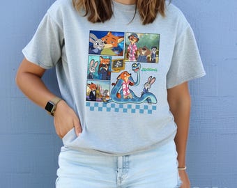 Disney Zootopia T-Shirt, Judy Hopps Nick Wilde Retro Polaroid Cartoon Tee, Zootopia 2 Movie Fan Merch Apparel, Zootopia Couple Gift