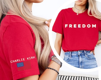 Camiseta de Charli Kirk para el Día de los Caídos con la Libertad, camiseta de homenaje patriótico, gráfico de libertad y legado, regalo de conciencia política, ropa para el Día de los Caídos en EE. UU.