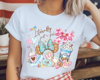 Retro Pastel Disney Literally Just A Girl Pink T-shirt, Minnie Mouse Girl Trip Outfits, WDW Disneyland Vacation 2026 Shirt, Family Holiday