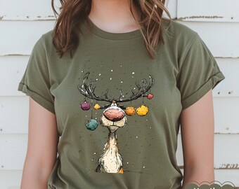 Camiseta de reno, linda camiseta navideña, camiseta retro de reno, camiseta de feliz Navidad, regalo de camiseta de reno navideño