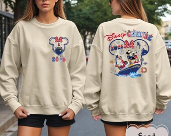 Chemise croisière Disney avec Mickey/Minnie, chemise croisière familiale personnalisée, recto et verso pull vacances Disney personnalisé, chemise croisière assortie
