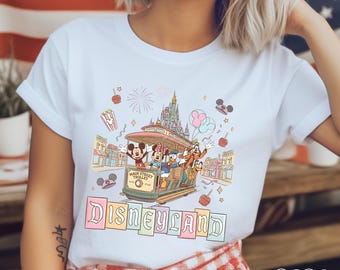 Retro Disneyland 2026 Shirt, Retro Disney Characters Main Street Trolley T-Shirt, Magic Kingdom Trip Tee, Disney World Family Vacation