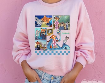 Koszulka Disney Zootopia, sweter retro Polaroid z Nickiem Wilde'em Judy Hopps, gadżety dla fanów filmu Zootopia 2, prezent dla pary Zootopia