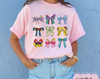 Disney Princess Coquette Bow Watercolor T-shirt, Aurora Ariel Belle Cinderella, Disney Girls Matching Shirt, Disneyland Trip
