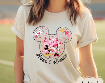 Disney Valentine Hugs and kisses T-Shirt, Disneyworld T-Shirt, Mickey And Minnie Valentine Shirt, Valentine's Day Couple XOXO Tee