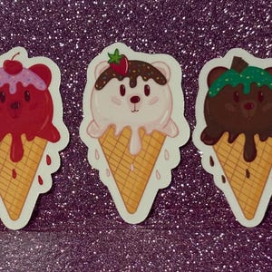 Handmade Bear Ice Cream Cones Waterproof Vinyl Stickers