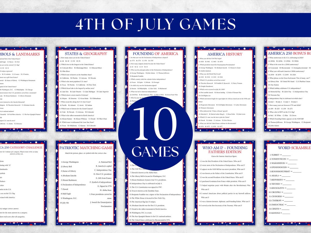 4th of July Trivia Games, 250th USA Anniversary Trivia Games, Fun ...