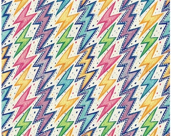 Seamless Colorful Lightning Bolt Cotton – White Print by the Half Yard for DIY Kids Clothing