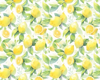 Tela 100% algodón con estampado floral de limones en acuarela, peso medio, 145 cm de ancho (se vende por medio metro).
