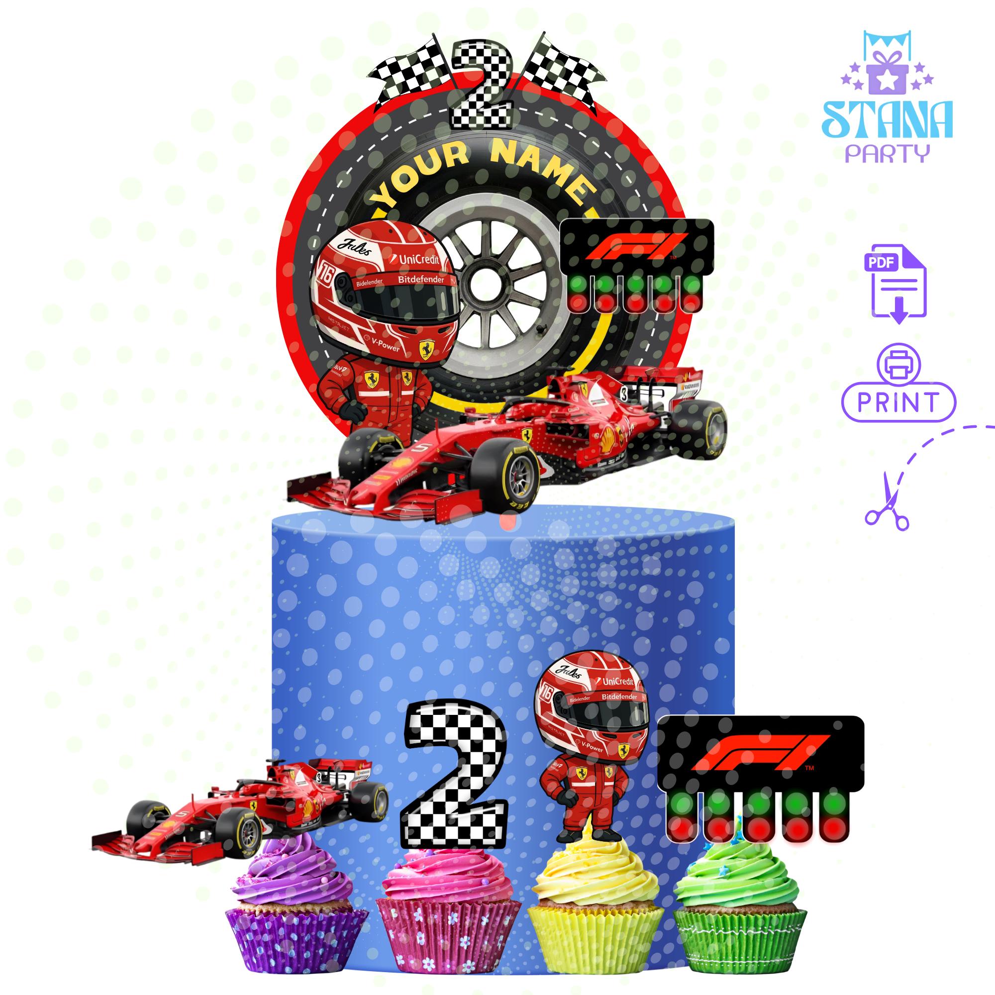 Personalized Digital Chibi Racer Cake Topper, Age and Name + 4 Cupcake ...