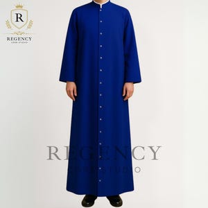 Blue Roman Clergy Cassock Robe – Holy Pastor Vestment, Spiritual Catholic Priest Robe, Bishop Church Outfit, Religious Liturgical Attire