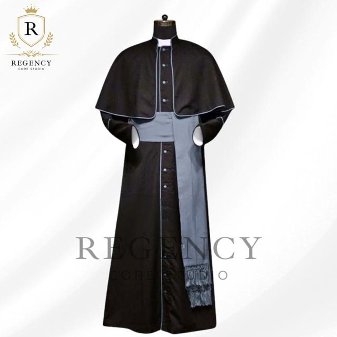 Catholic Black Clergy Cassock With Gray Trims, Roman Vestment, Bishop ...