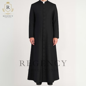 Traditional Roman Catholic Black Clergy Cassock Robe –33 Button Priest Vestment Holy Church wear , Bishop Church Liturgical Attire-Free Sash