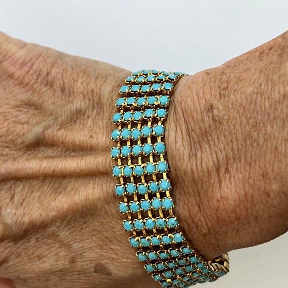 Vintage Turquoise Bracelet prong set blue bracele… - image 5