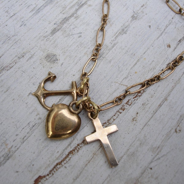 Faith Hope and Charity Vintage Necklace Vintage Charm Necklace