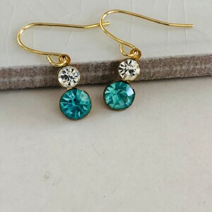 Vintage Aquamarine and Crystal Earrings Blue Glass Jewels Earrings simple earrings
