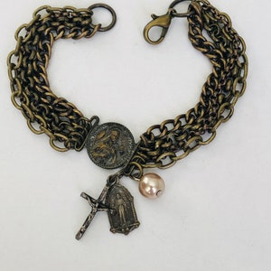 Vintage Religious Bracelet Cross Bracelet Religious Charm Bracelet Saint Teresa