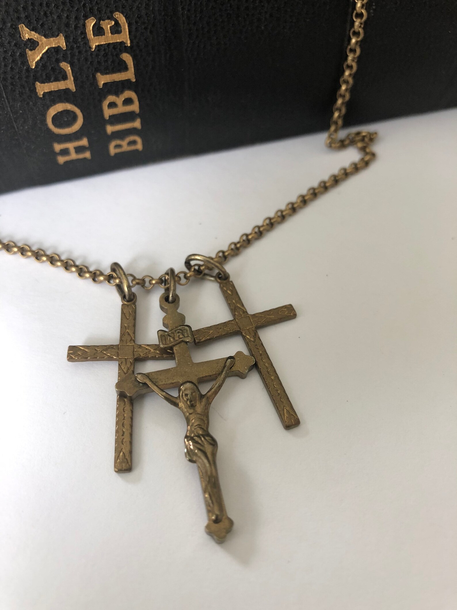 Triple Cross Necklace Religious Necklace Catholic Necklace Etsy