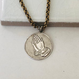 Serenity Prayer Necklace praying hands necklace vintage religious necklace sterling silver serenity prayer charm